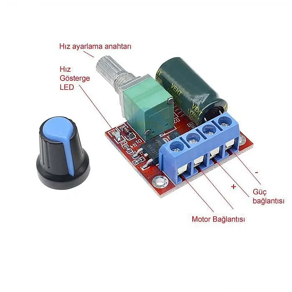 5A 90W 12V DC Motor Hız Kontrol Kartı – PWM Motor Hız Ayarlayıcı - 1