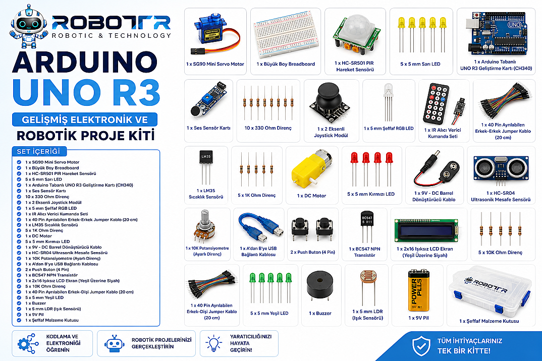 Arduino UNO R3 Gelişmiş Elektronik ve Robotik Proje Kiti - 1