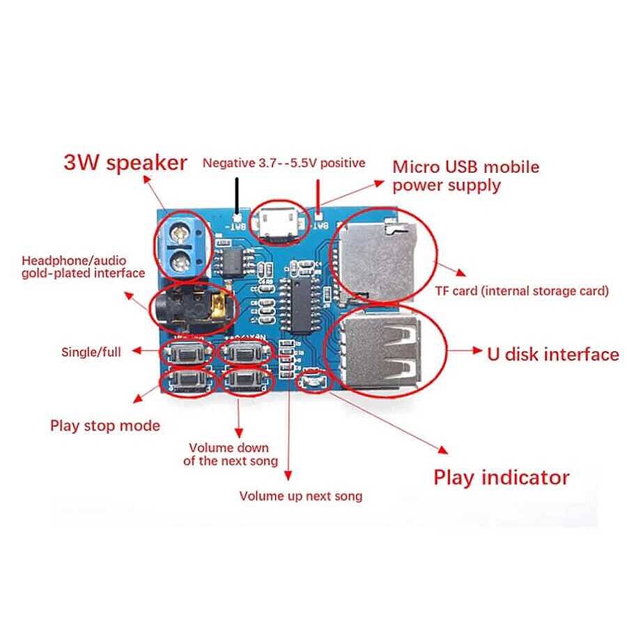 MP3 Çalar Amplifikatör Dekoder Modülü – 3W USB Micro SD Ses Kartı - 3